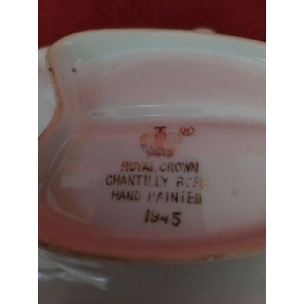 Vintage Royal Crown Chantilly Rose Porcelain Leaf Trinket Dish Hand Painted... - Picture 6 of 6
